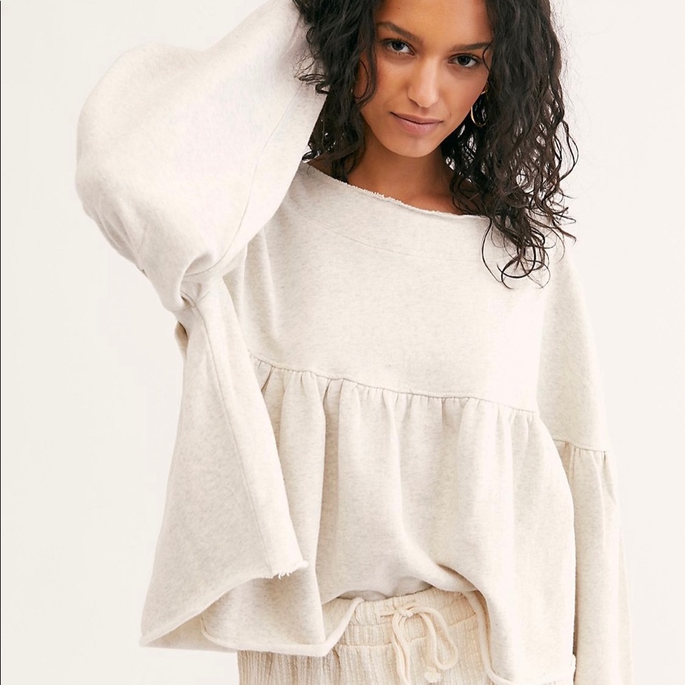 Free People Cream Off-the-Shoulder Peplum Sweater